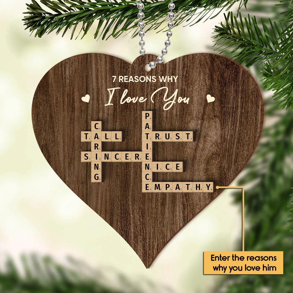 Reasons Why I Love You Personalized 2-Layered Wooden Ornament, Anniversary, Birthday, Christmas Gift for Boyfriend, Husband