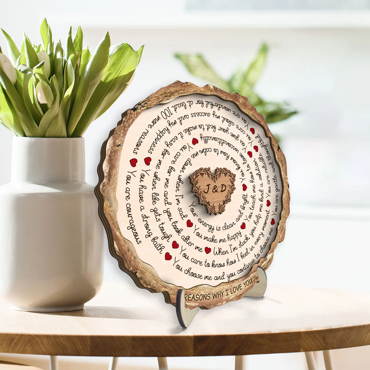 Reasons Why I Love You Spiral Text Gift For Him Or Her Personalized 2-Layer Wooden Plaque - Image 3