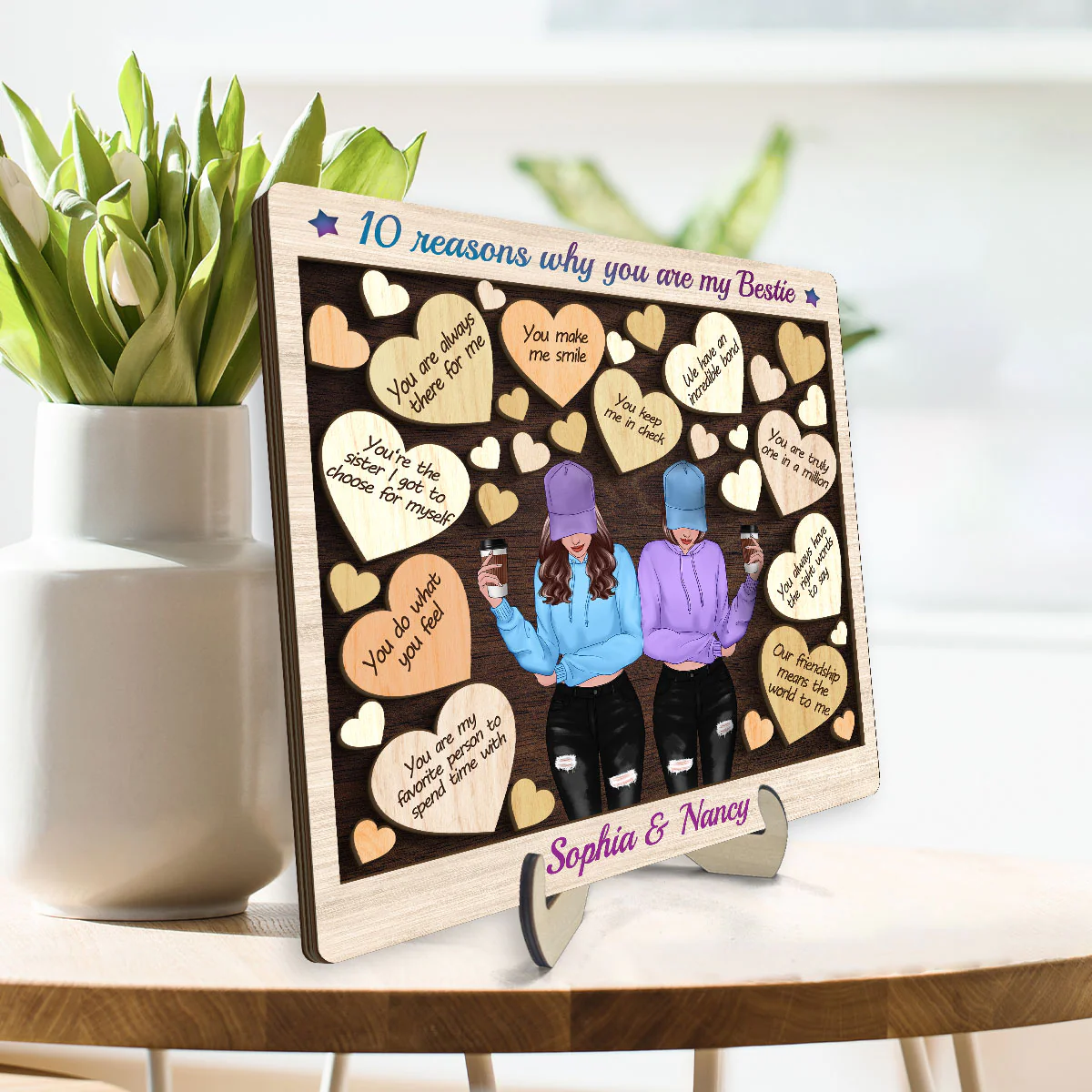 Reasons You Are My Bestie Front View Best Friends Personalized 2-Layer Wooden Plaque - Image 3