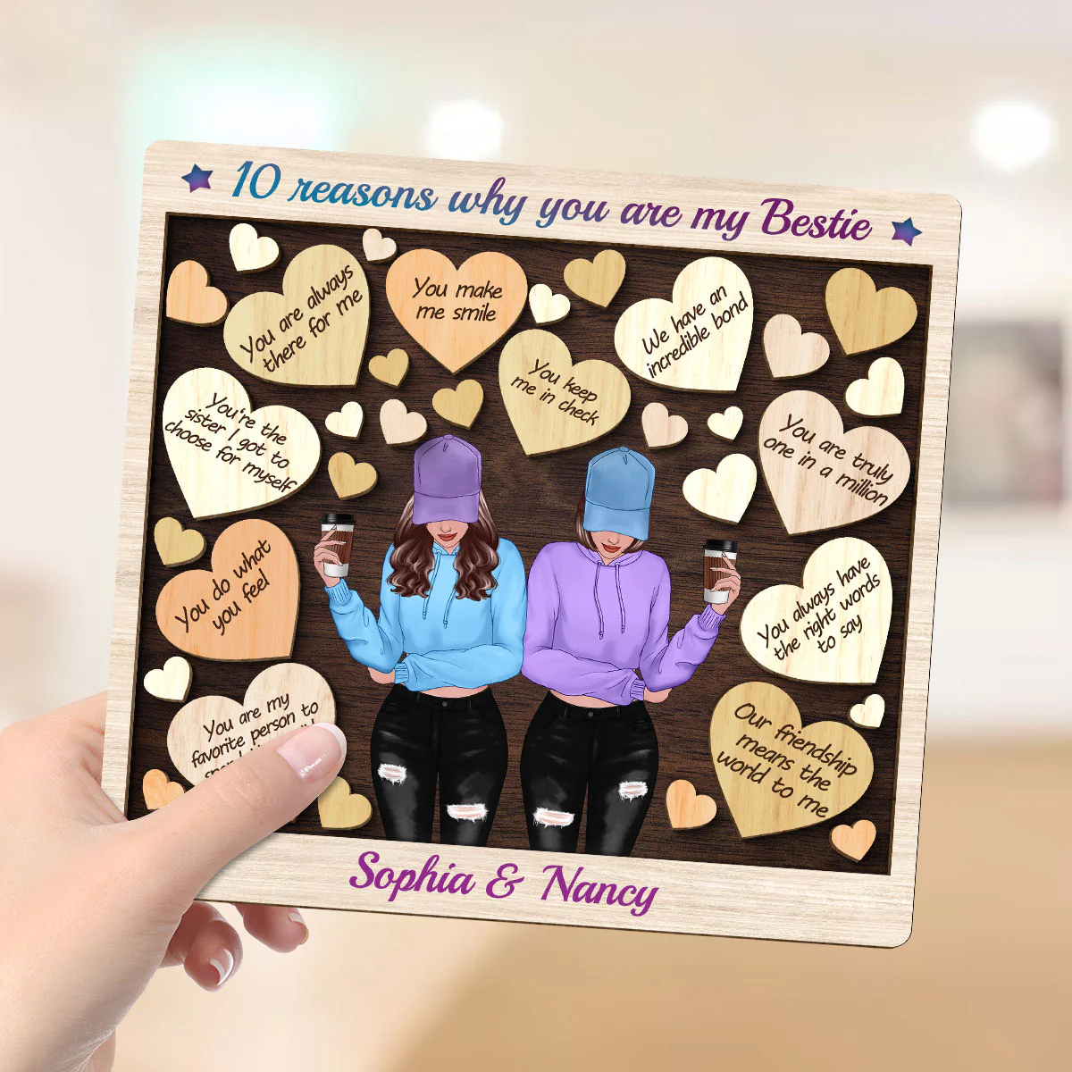 Reasons You Are My Bestie Front View Best Friends Personalized 2-Layer Wooden Plaque - Image 4