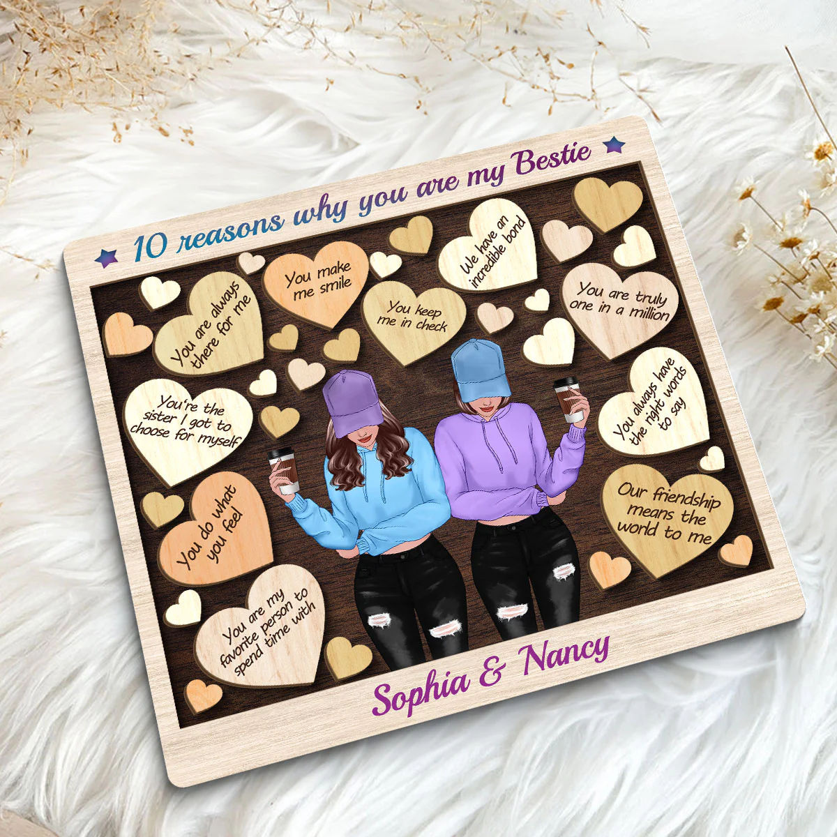 Reasons You Are My Bestie Front View Best Friends Personalized 2-Layer Wooden Plaque - Image 5