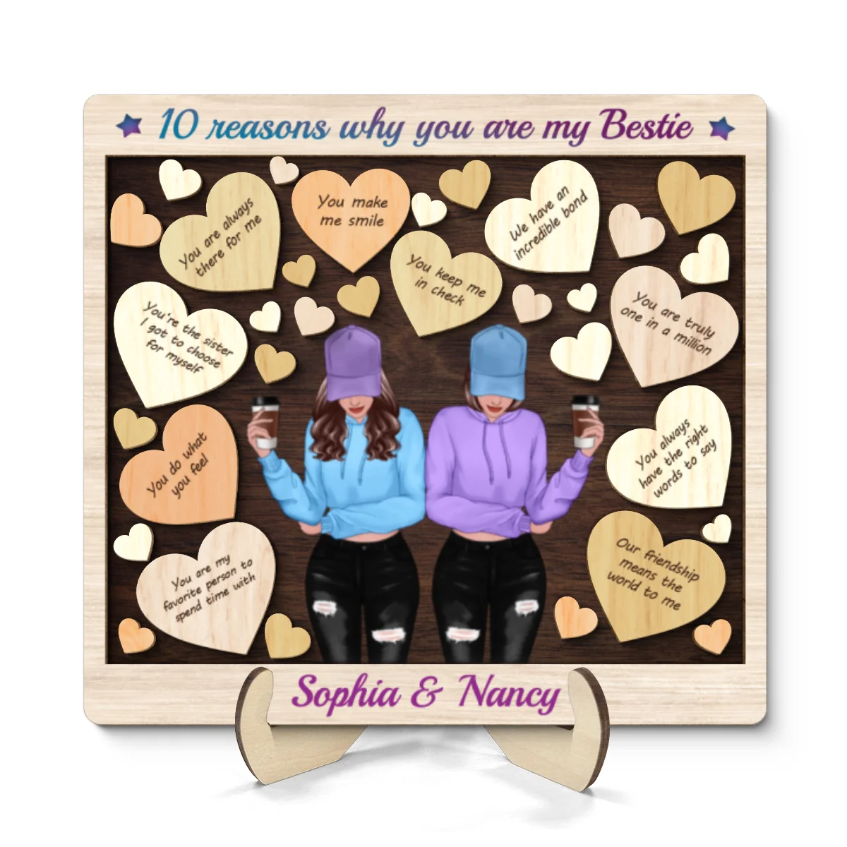 Reasons You Are My Bestie Front View Best Friends Personalized 2-Layer Wooden Plaque - Image 8