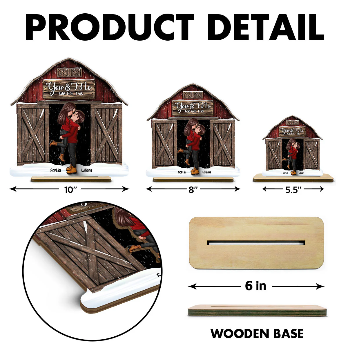 Red Barn Christmas Couple Kissing Personalized 2-Layer Standing Wooden Plaque, Christmas Tiered Tray Decor - Image 7