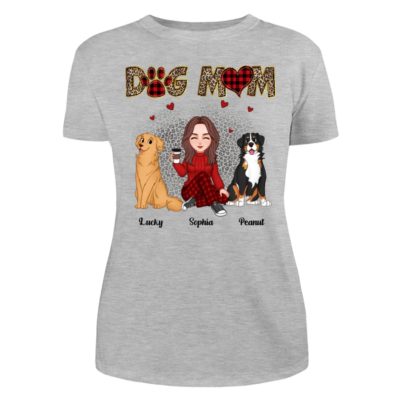 Red Buffalo Plaid And Leopard Pattern Cute Dog Mom Personalized Shirt - Image 10