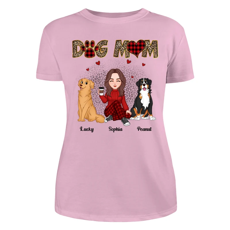 Red Buffalo Plaid And Leopard Pattern Cute Dog Mom Personalized Shirt - Image 11