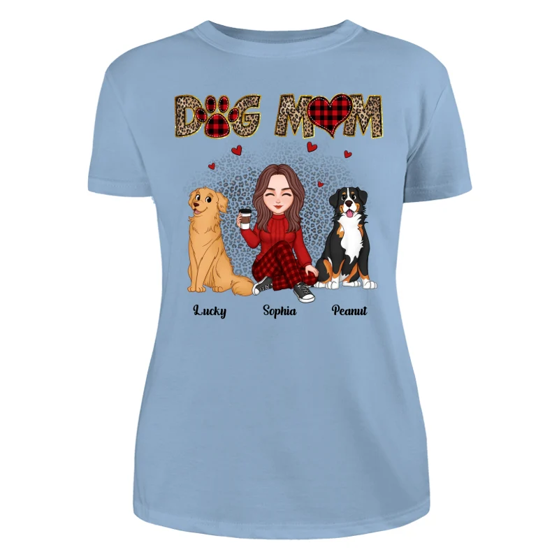 Red Buffalo Plaid And Leopard Pattern Cute Dog Mom Personalized Shirt - Image 12