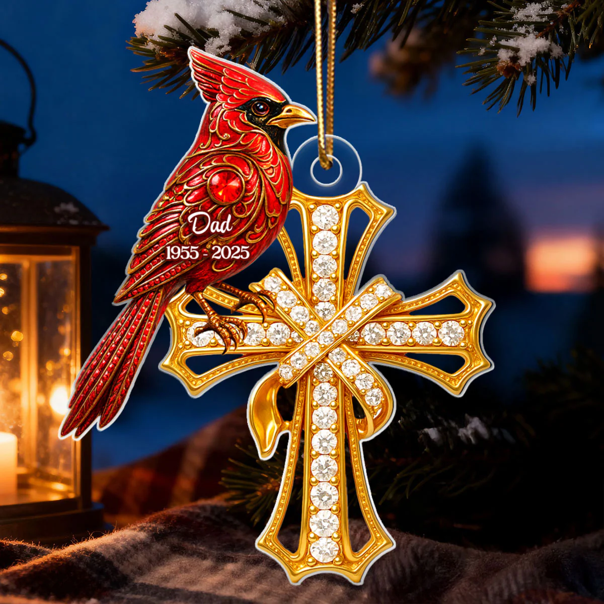 Red Cardinal On Cross 3D Crystal Effect - Personalized Acrylic Ornament - Family Memorial Keepsake - Image 4