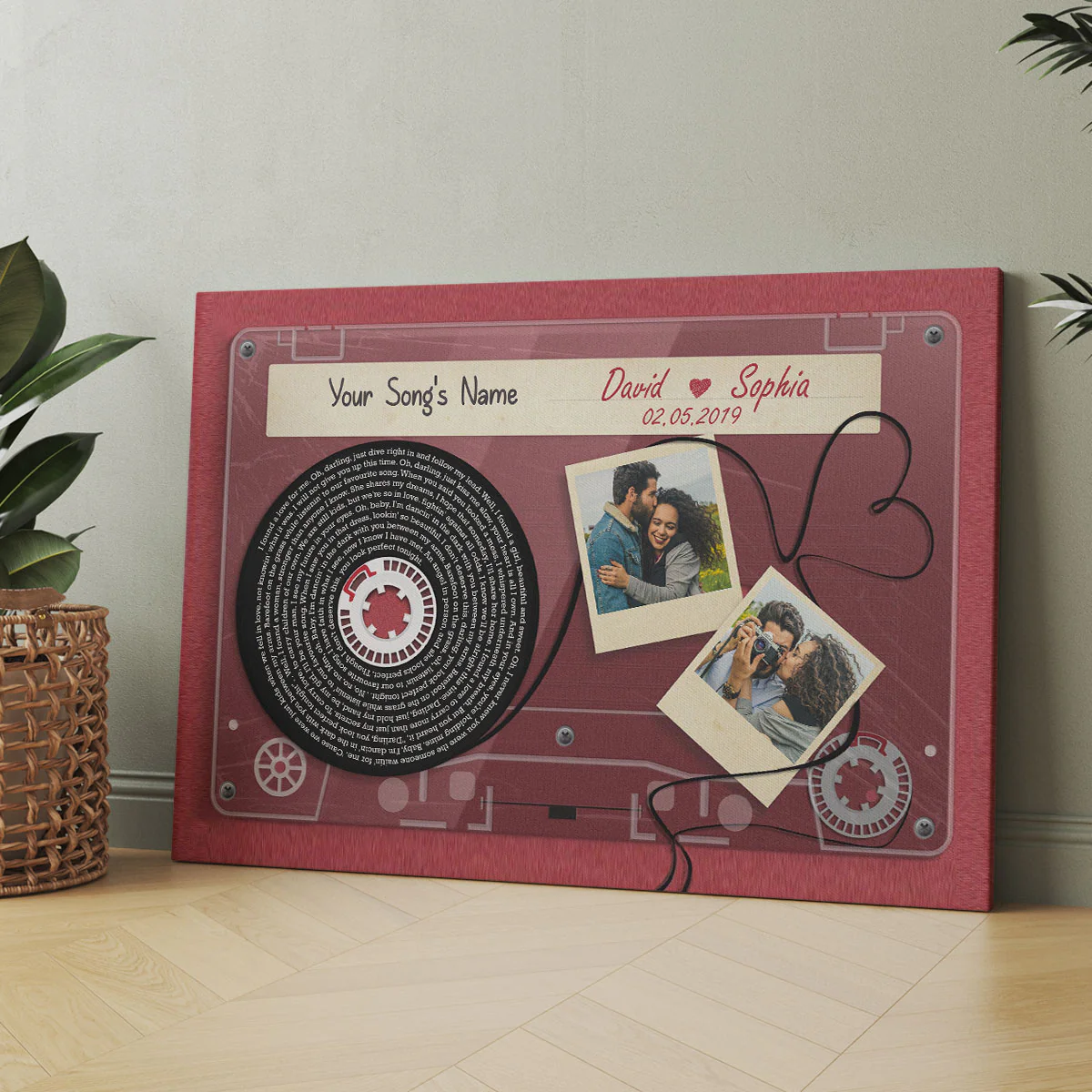 Red Cassette Tape Song Lyrics Art Personalized Canvas, Anniversary Gift For Him, For Her, For The Couple - Image 3