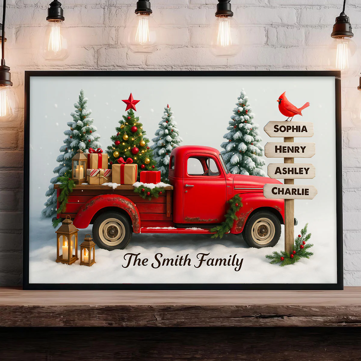 Red Christmas Truck Custom Family Name Sign Post - Personalized Poster - Christmas Gift for Family - Image 5