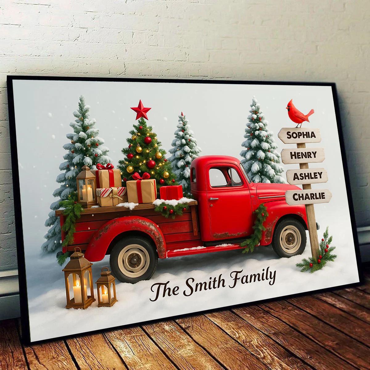 Red Christmas Truck Custom Family Name Sign Post - Personalized Poster - Christmas Gift for Family - Image 6