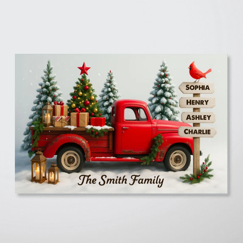 Red Christmas Truck Custom Family Name Sign Post - Personalized Poster - Christmas Gift for Family - Image 9