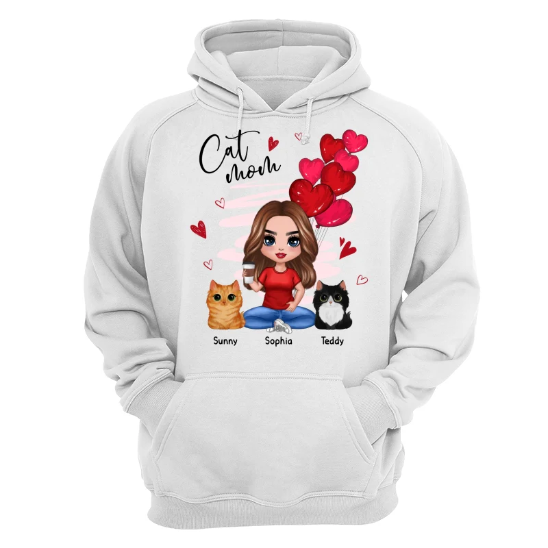 Red Hearts Cat Mom Watercolor Cute Cats Personalized Shirt - Image 13