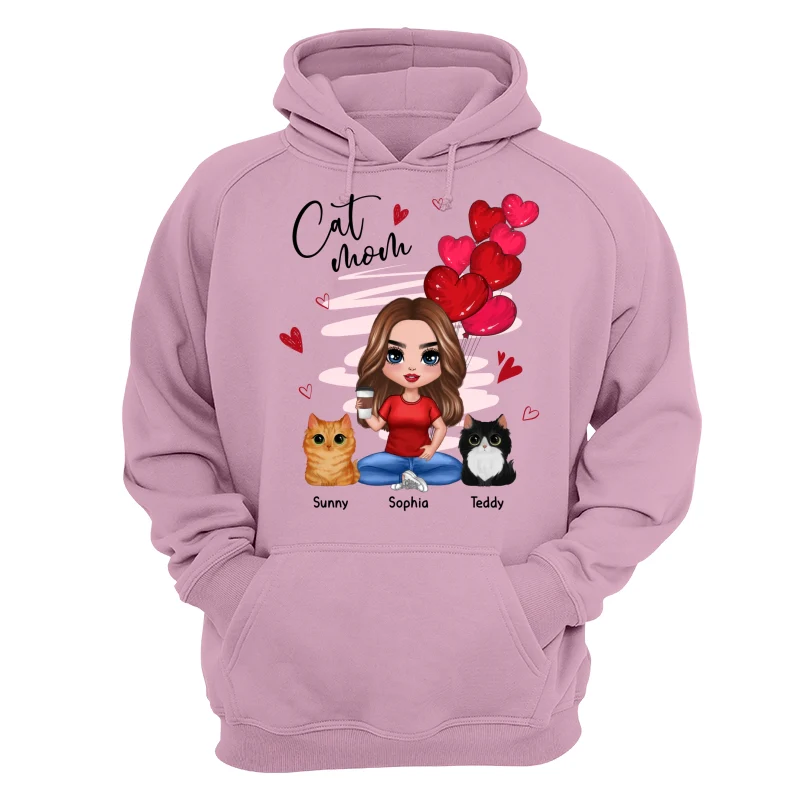 Red Hearts Cat Mom Watercolor Cute Cats Personalized Shirt - Image 15
