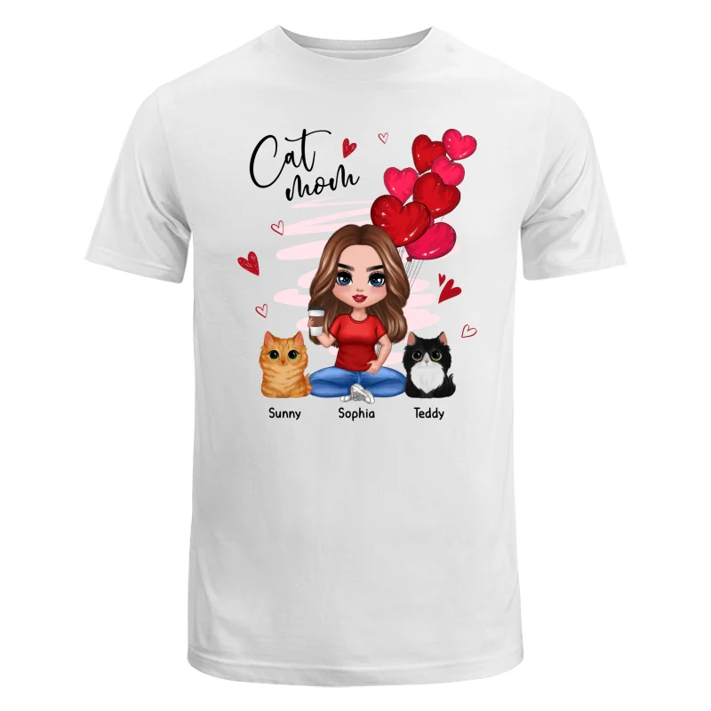 Red Hearts Cat Mom Watercolor Cute Cats Personalized Shirt - Image 5