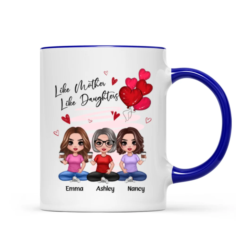 Red Hearts Like Mother Like Daughters Doll Mom And Daughters Sitting Gift For Mom Daughters Personalized Mug - Image 6