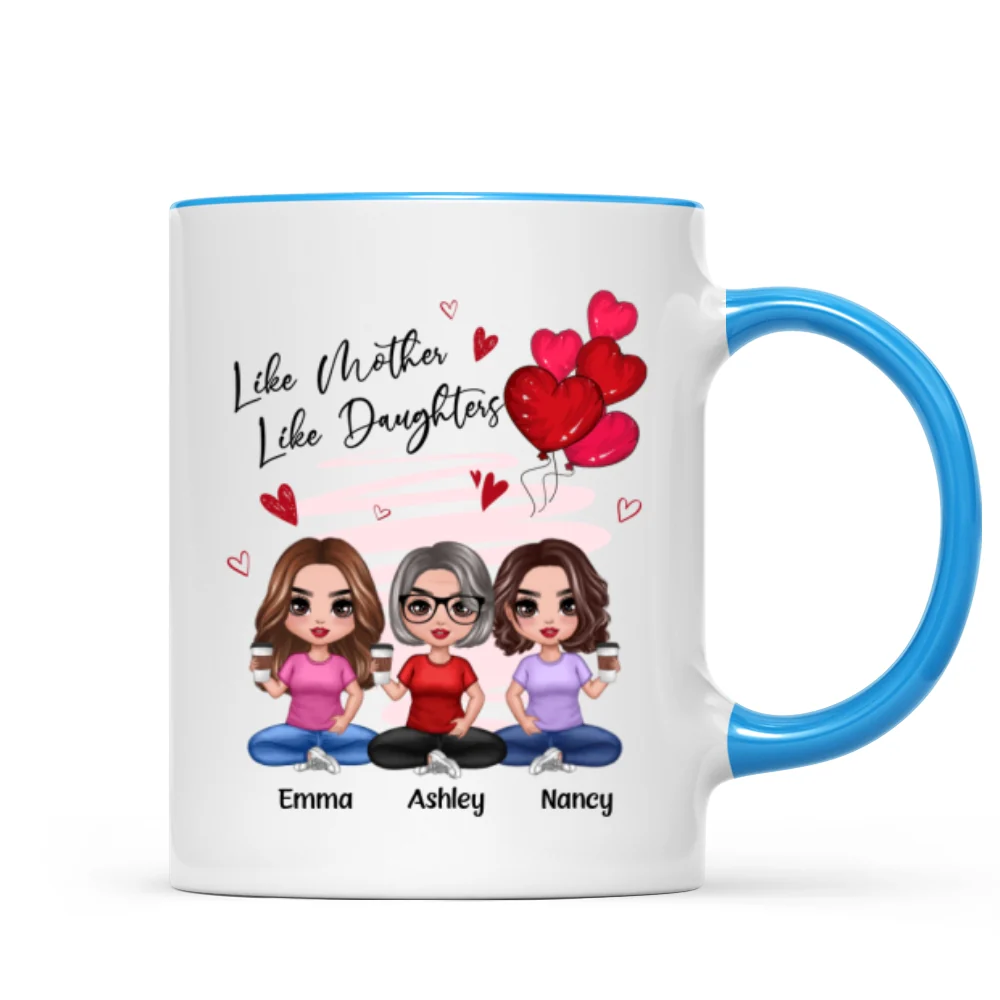 Red Hearts Like Mother Like Daughters Doll Mom And Daughters Sitting Gift For Mom Daughters Personalized Mug - Image 8