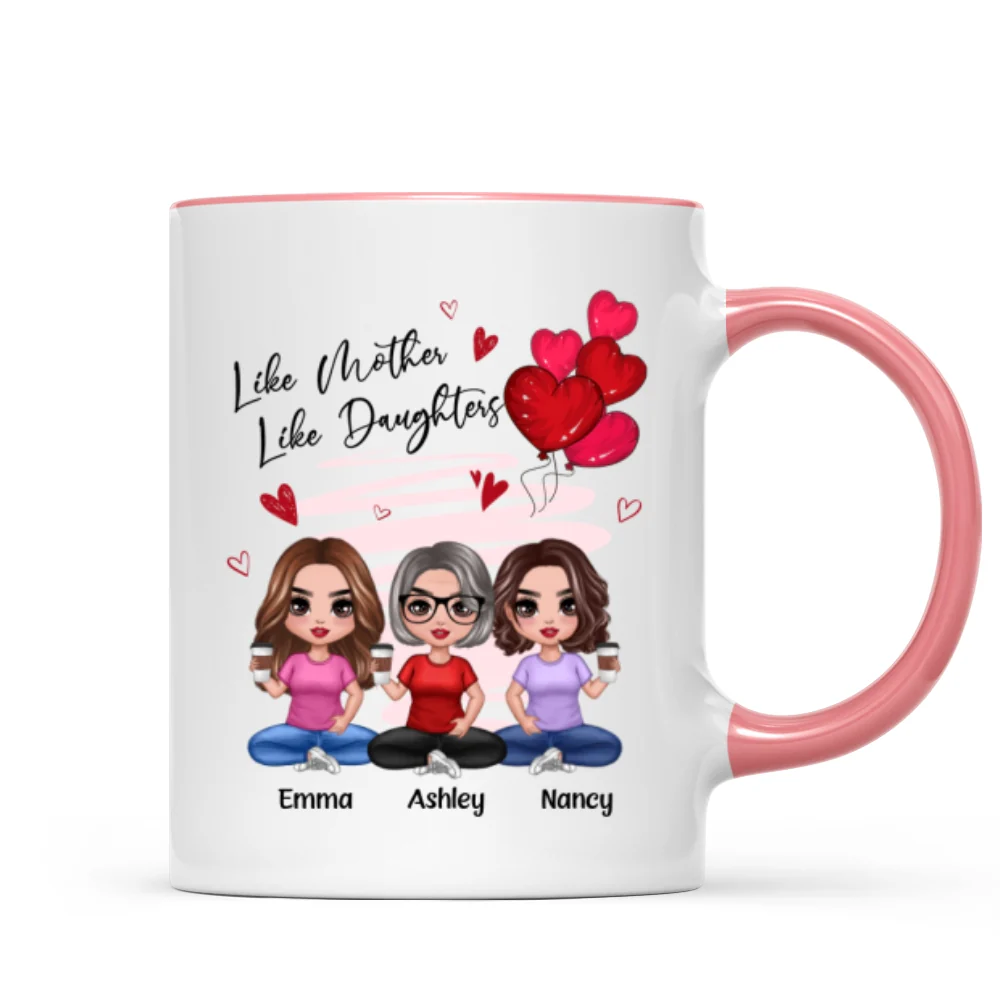 Red Hearts Like Mother Like Daughters Doll Mom And Daughters Sitting Gift For Mom Daughters Personalized Mug - Image 9