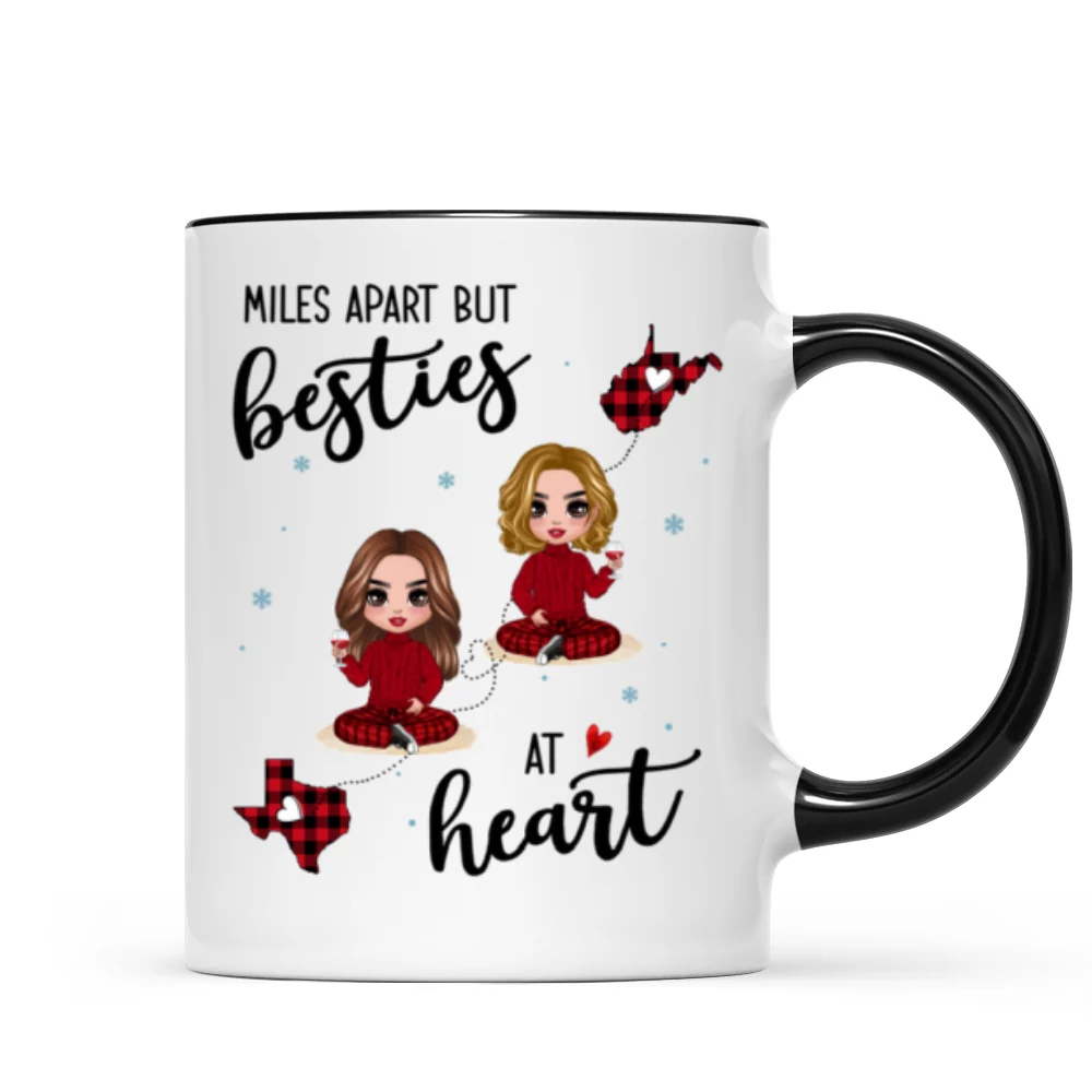 Red Plaid Long Distance Doll Besties Personalized Mug - Image 2