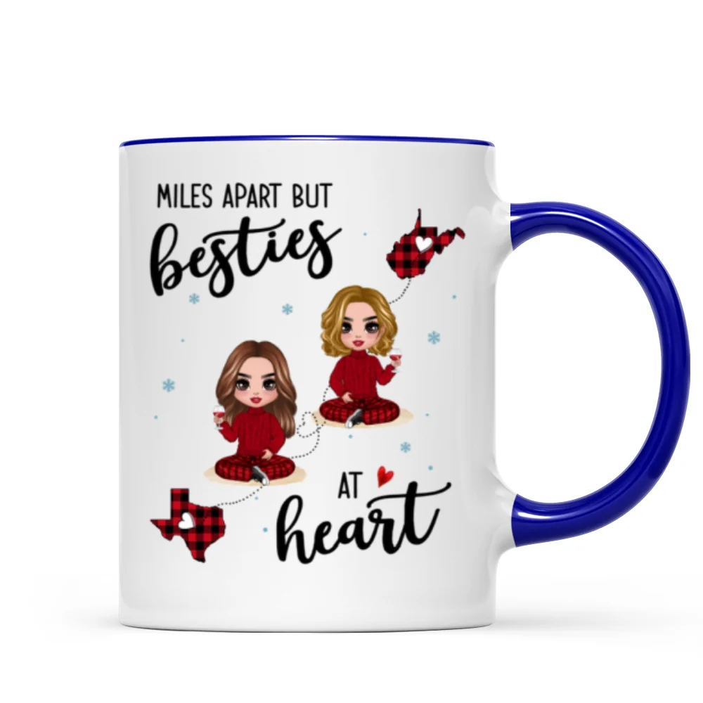 Red Plaid Long Distance Doll Besties Personalized Mug - Image 3