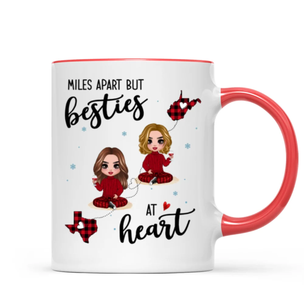 Red Plaid Long Distance Doll Besties Personalized Mug - Image 4