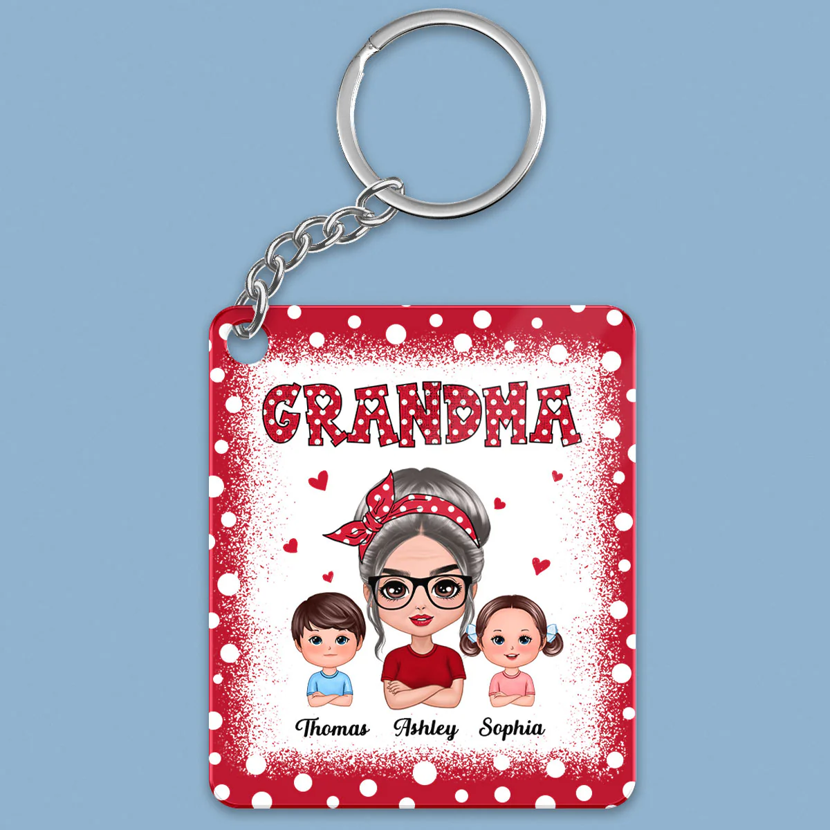 Red Polka Dot Grandma Grandkids Personalized Acrylic Keychain - Image 2