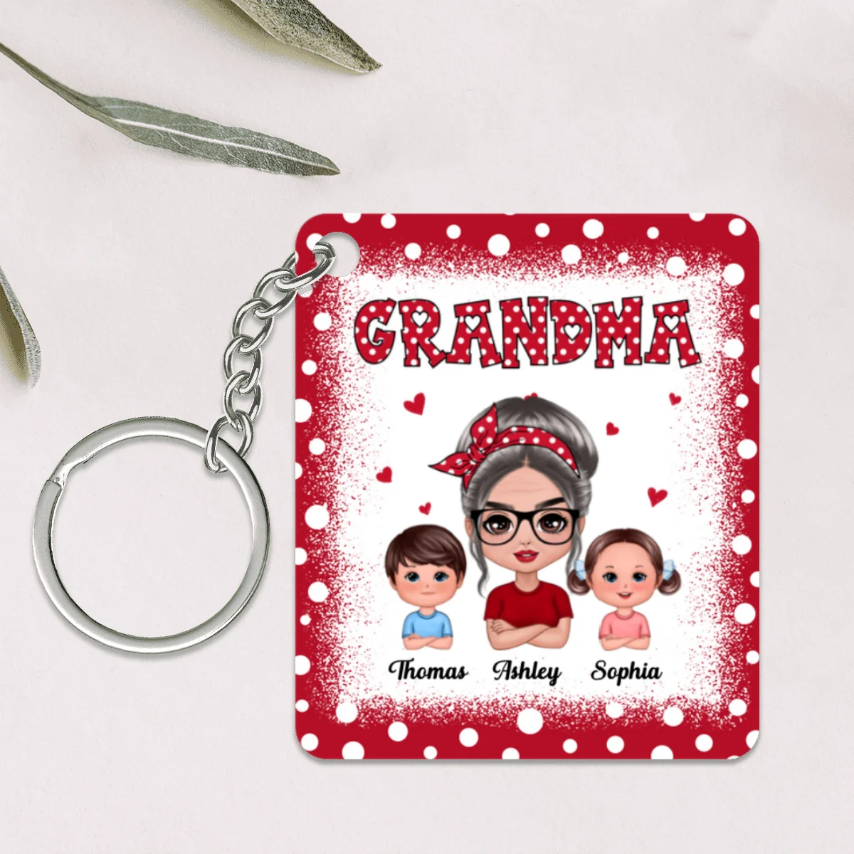 Red Polka Dot Grandma Grandkids Personalized Acrylic Keychain - Image 4