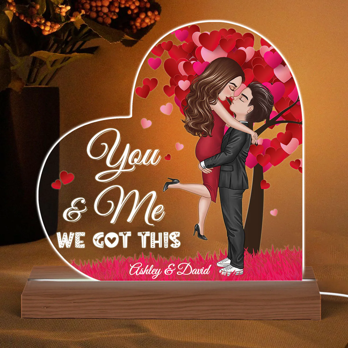 Red Tree Doll Couple Kissing Hugging Personalized Acrylic Custom Shape LED - Image 2