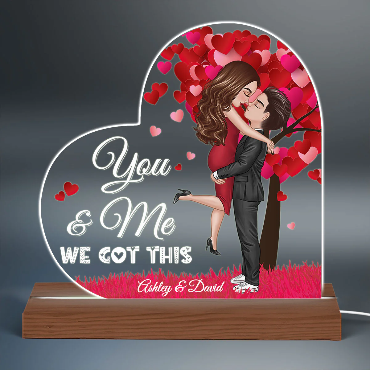 Red Tree Doll Couple Kissing Hugging Personalized Acrylic Custom Shape LED - Image 3