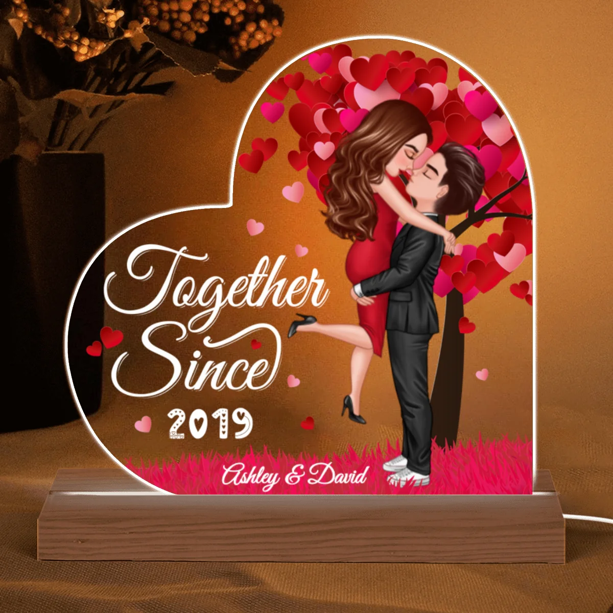 Red Tree Doll Couple Kissing Hugging Personalized Acrylic Custom Shape LED - Image 5