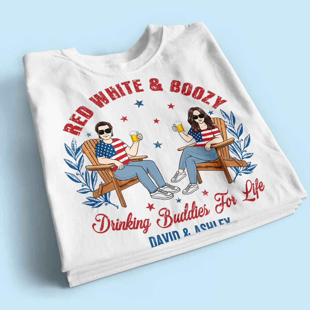 Red White & Boozy Beer & Cocktail Club, Personalized Matching Shirt For Couples, 4th Of July - Image 2