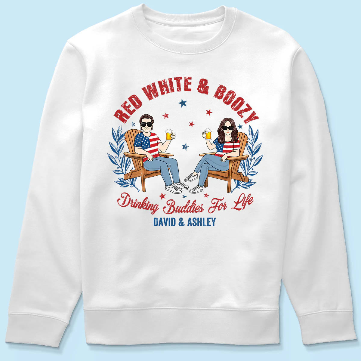 Red White & Boozy Beer & Cocktail Club, Personalized Matching Shirt For Couples, 4th Of July - Image 6