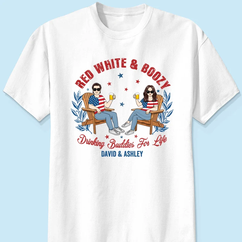 Red White & Boozy Beer & Cocktail Club, Personalized Matching Shirt For Couples, 4th Of July - Image 7