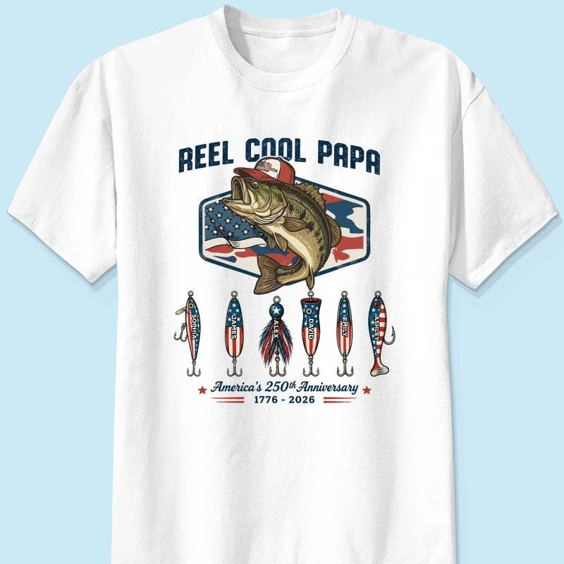 Reel Cool Dad Grandpa Custom Kid Names - Personalized Shirt - American 250th Anniversary Gift For Patriotics - Image 10