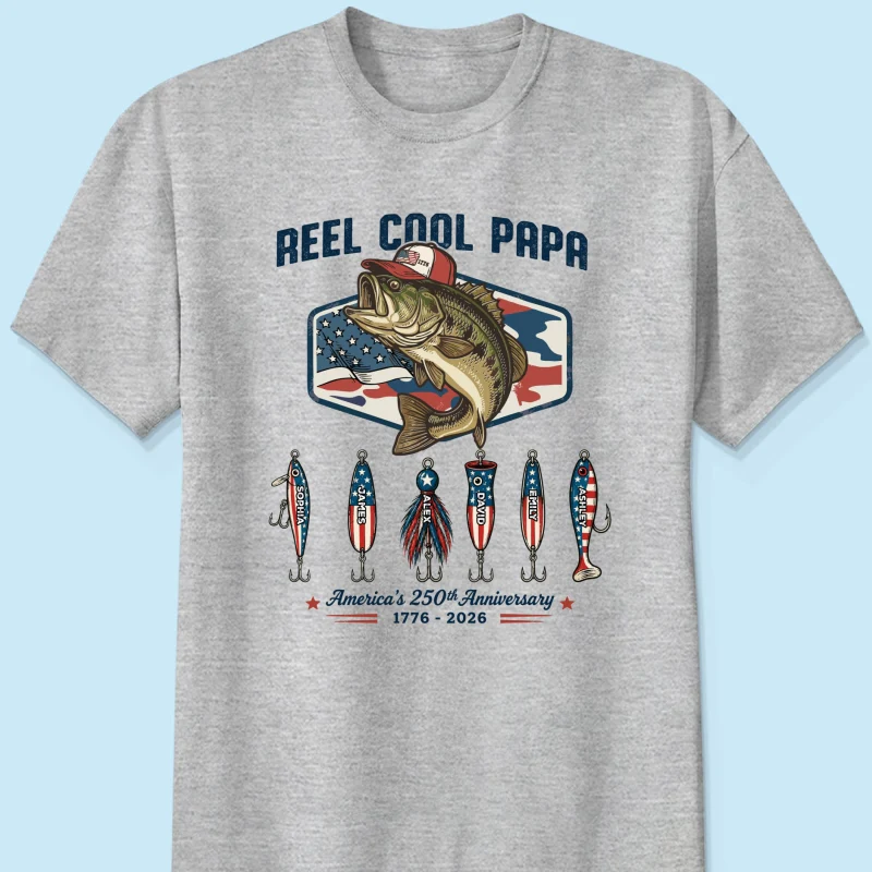 Reel Cool Dad Grandpa Custom Kid Names - Personalized Shirt - American 250th Anniversary Gift For Patriotics - Image 11