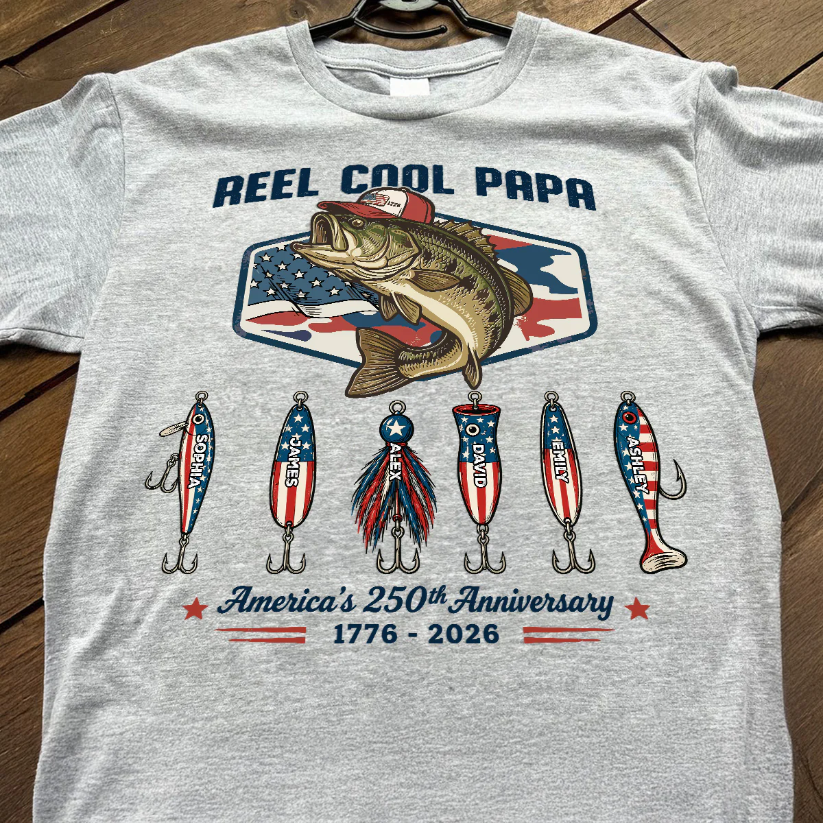 Reel Cool Dad Grandpa Custom Kid Names - Personalized Shirt - American 250th Anniversary Gift For Patriotics - Image 2