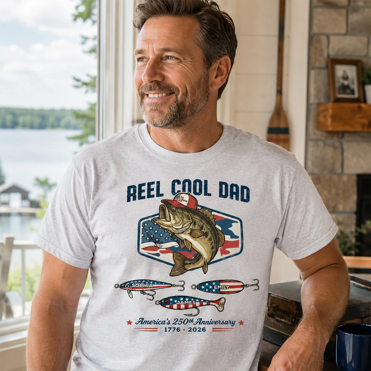 Reel Cool Dad Grandpa Custom Kid Names - Personalized Shirt - American 250th Anniversary Gift For Patriotics - Image 7