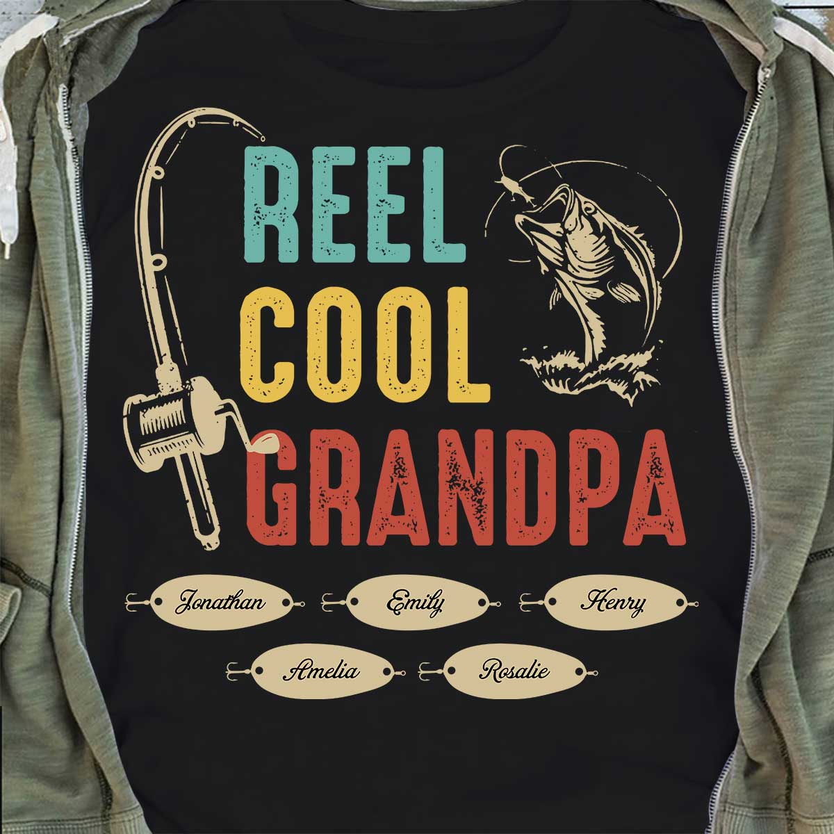 Reel Cool Grandpa Papa Fishing Camouflage Personalized Shirt, Unique 2025 Father's Day Birthday Gift For Grandpa, Dad, Husband - Image 2