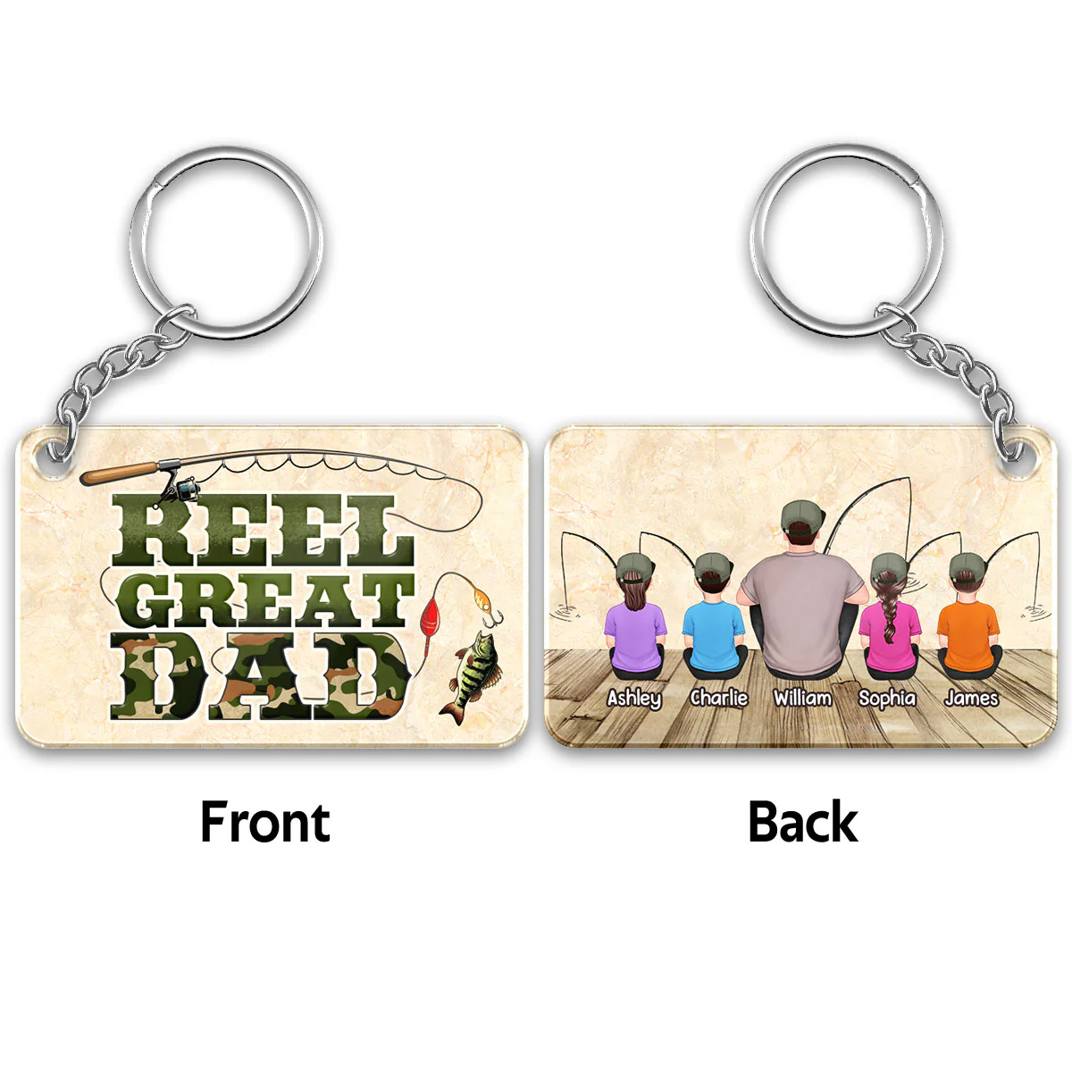 Reel Great Dad Camo Fishing Personalized Acrylic Keychain