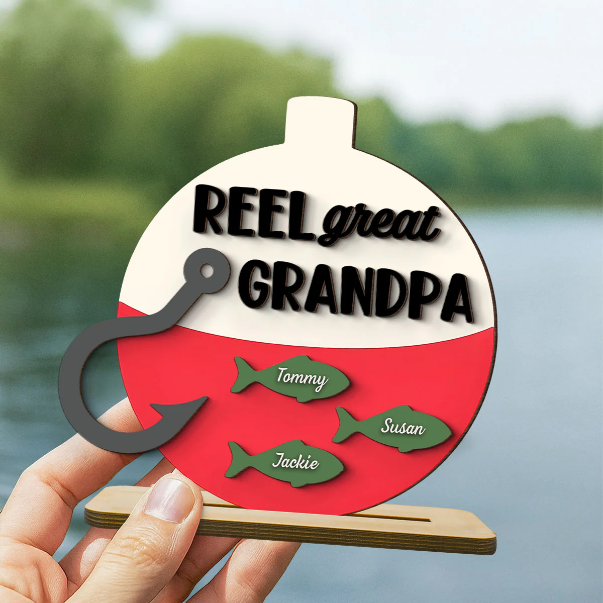 Reel Great Dad Grandpa Personalizd 2-Layer Standing Wooden Plaque, gift for Fishing Dad Grandpa - Image 2