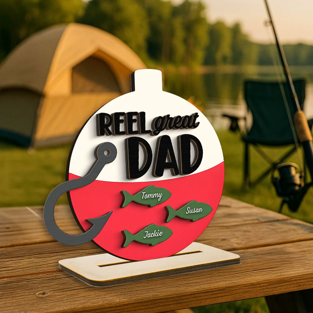 Reel Great Dad Grandpa Personalizd 2-Layer Standing Wooden Plaque, gift for Fishing Dad Grandpa - Image 6