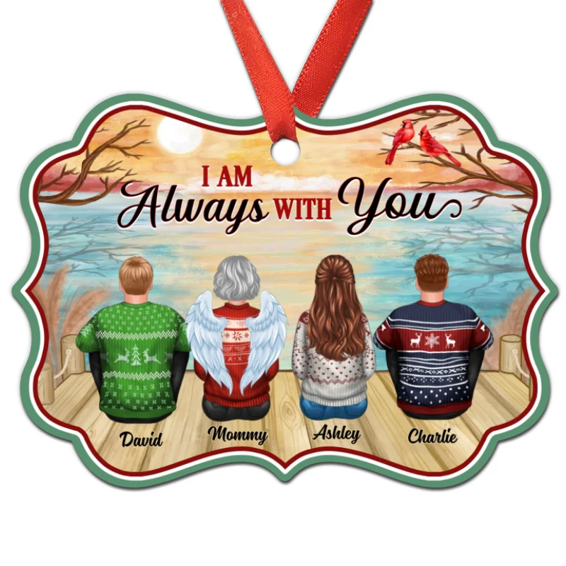 Reflected Lake Family Sitting Memorial Remembrance Personalized Christmas Ornament - Image 3