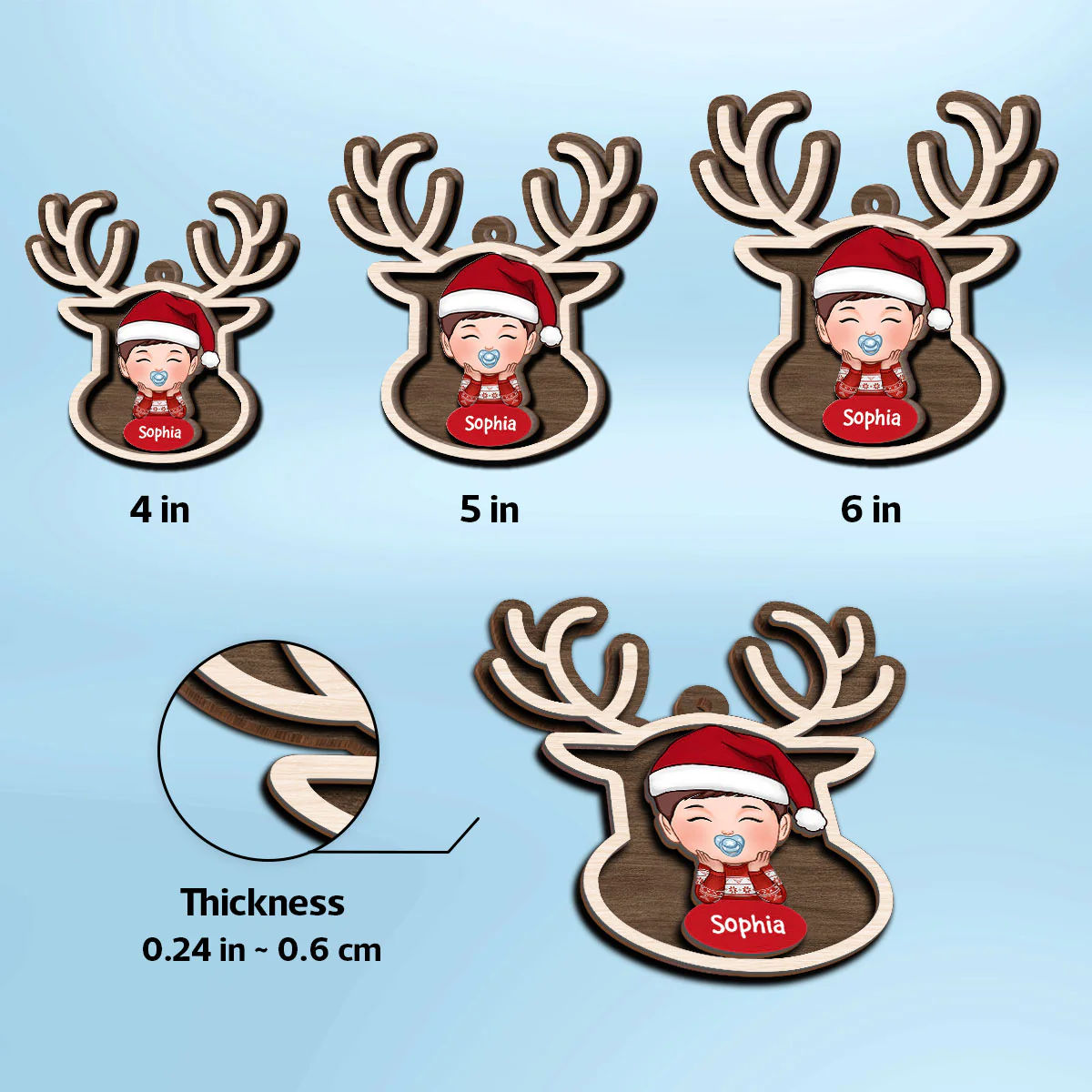 Reindeer Baby Christmas Personalized 2-Layer Wooden Ornament - Image 9