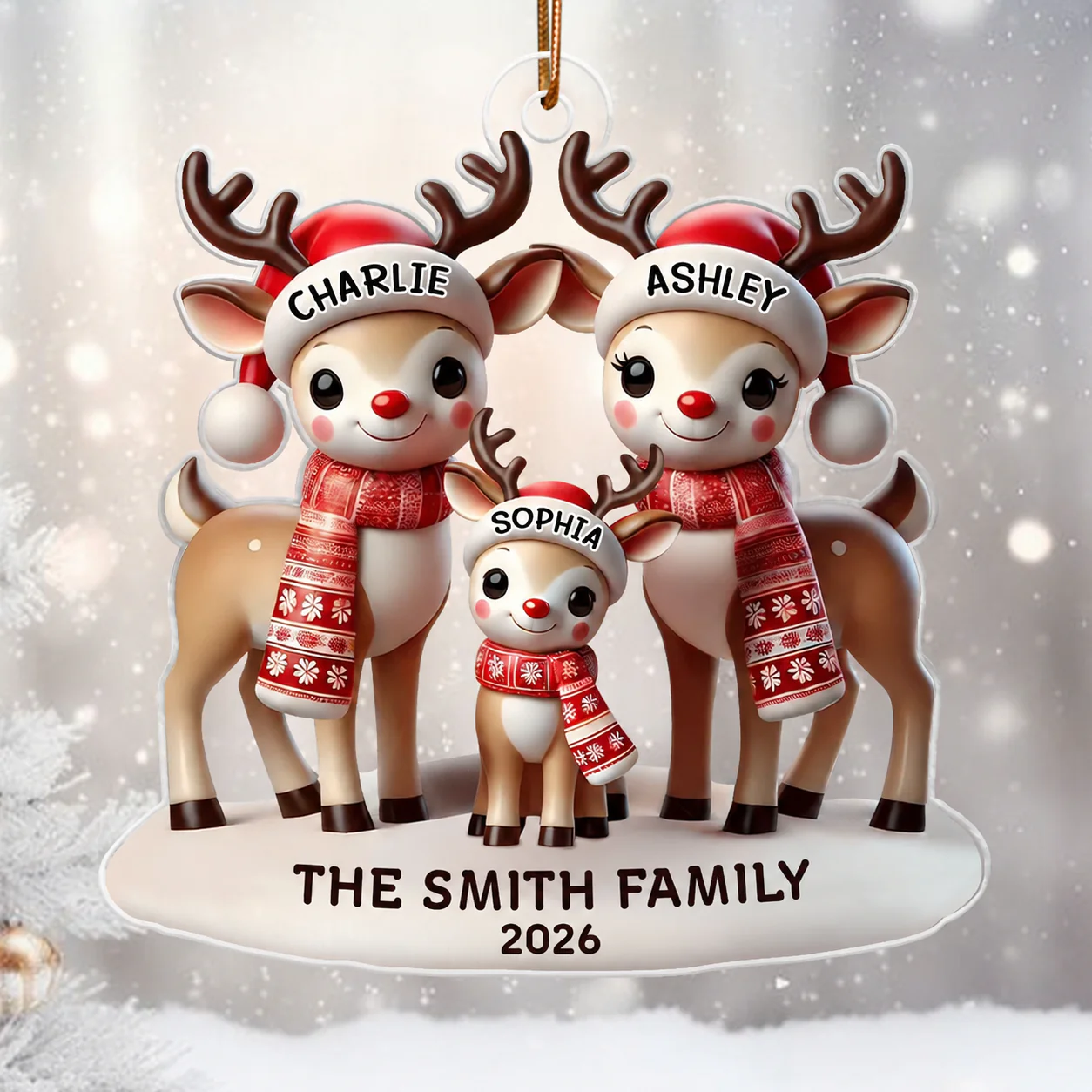 Reindeers Family Christmas Personalized Acrylic Ornament