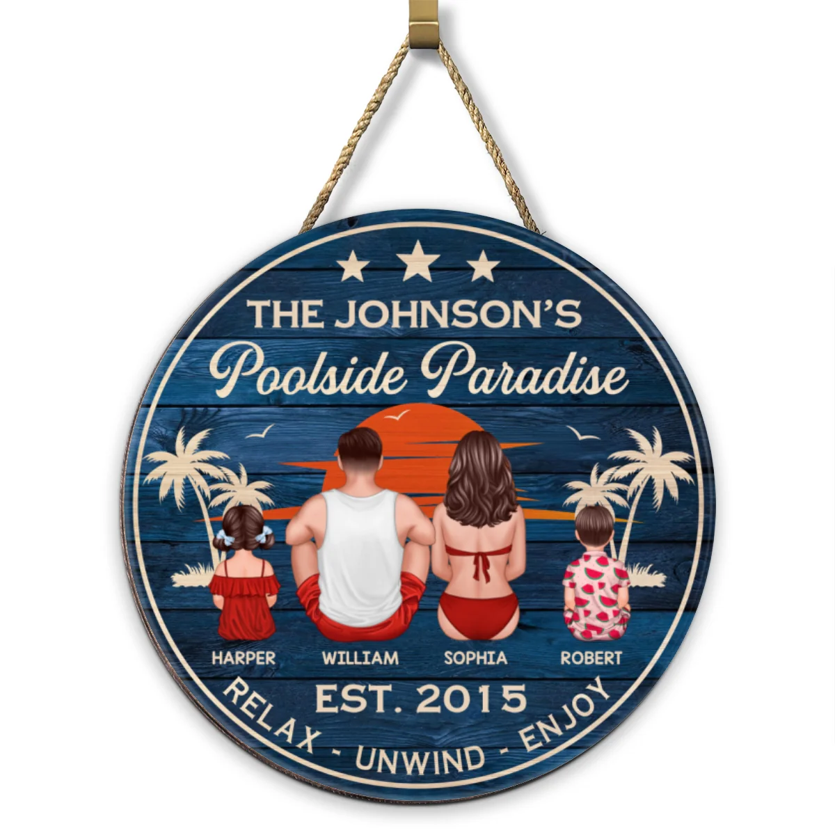 Relax Unwind Enjoy Poolside Paradise Family Sitting Personalized Wood Sign - Image 8
