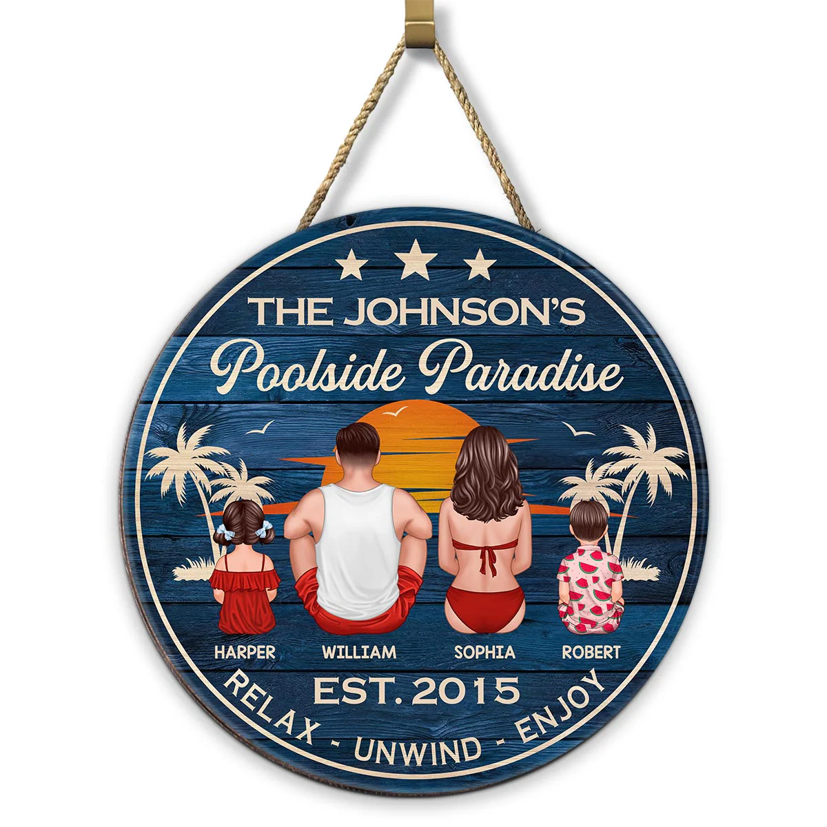Relax Unwind Enjoy Poolside Paradise Family Sitting Personalized Wood Sign - Image 9