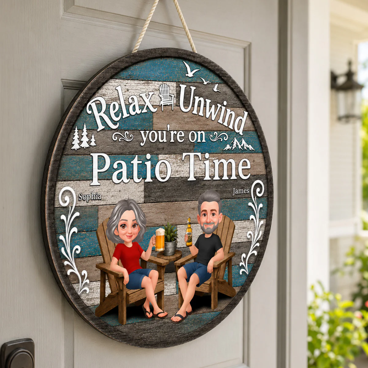 Relax Unwind You're On Patio Time - Personalized Round Wood Sign - Decor Patio Sign - Image 2
