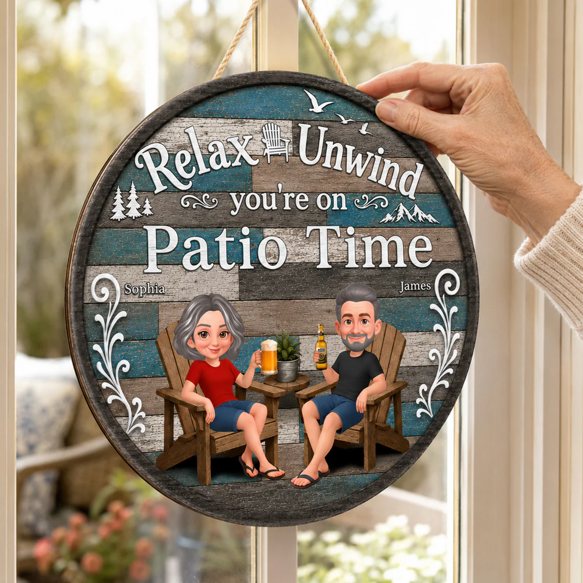 Relax Unwind You're On Patio Time - Personalized Round Wood Sign - Decor Patio Sign - Image 5