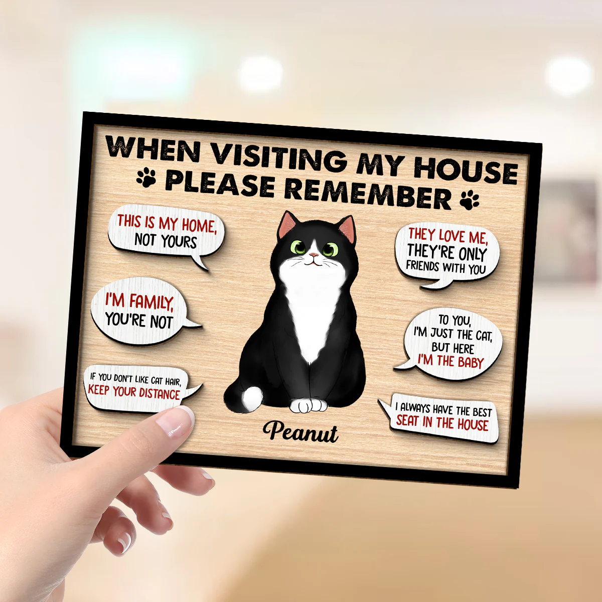 Remember When Visiting Cats House Fluffy Cats Personalized 2-layer Wooden Plaque - Image 4
