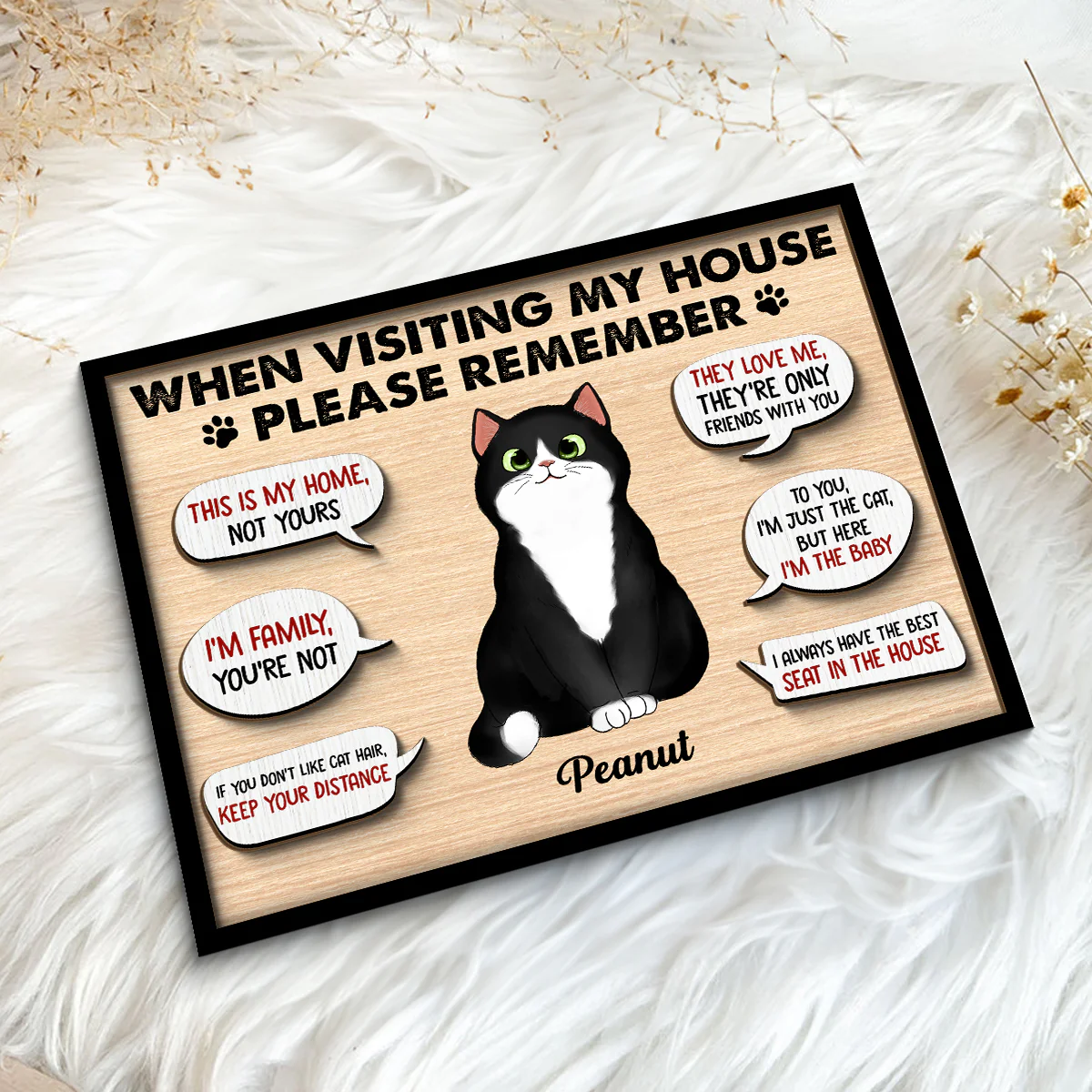Remember When Visiting Cats House Fluffy Cats Personalized 2-layer Wooden Plaque - Image 5