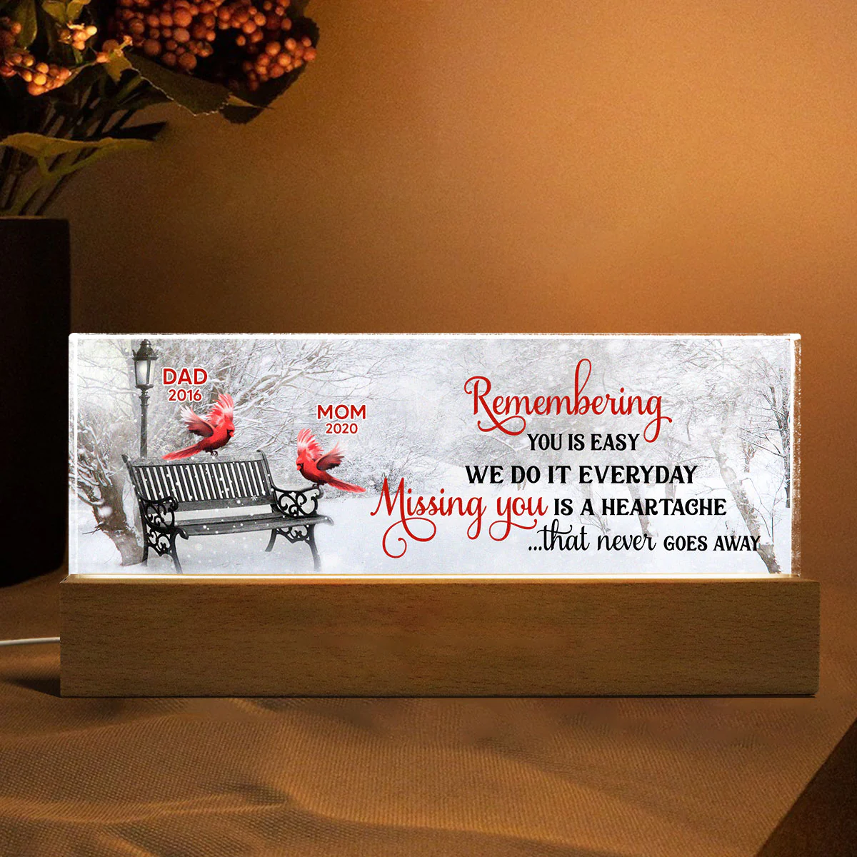 Remembering You Is Easy Missing You Is A Heartache Memorial Personalized LED Night Light, Christmas Sympathy Gift - Image 3